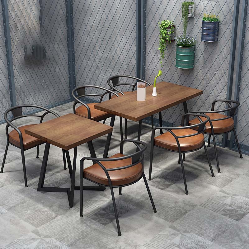 Industrial Double Pedestal Dining Table Wood Table for Cafe Bar Clearhalo 'Dining Tables & Seating' 'Dining Tables' 'dining_table' 'furn' 'furn_dining_table' 'Furniture' 'Kitchen & Dining Furniture' 6576270