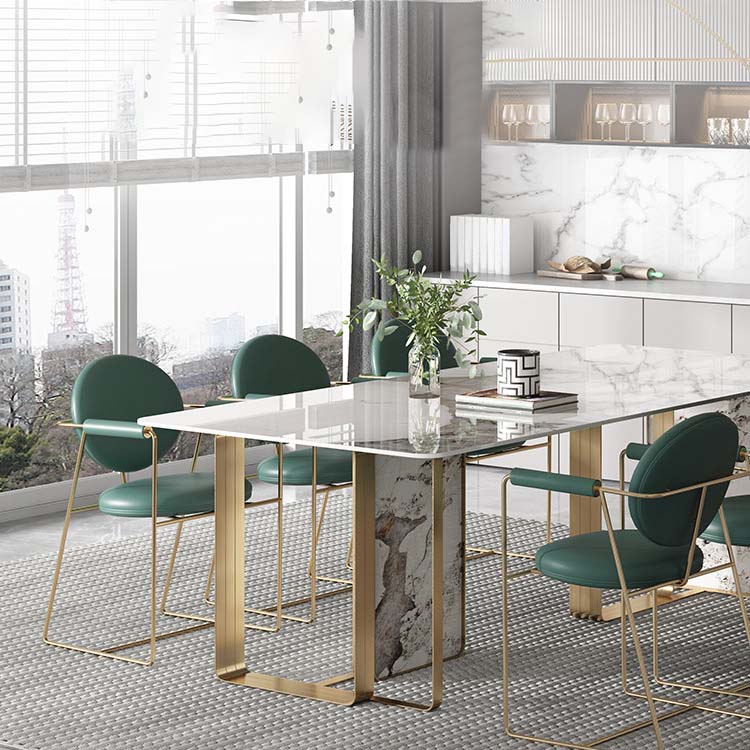 Glam Style Sintered Stone Dining Table Dining Rectangle Table with Metal Legs for Home Use