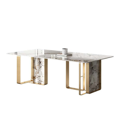 Glam Style Sintered Stone Dining Table Dining Rectangle Table with Metal Legs for Home Use