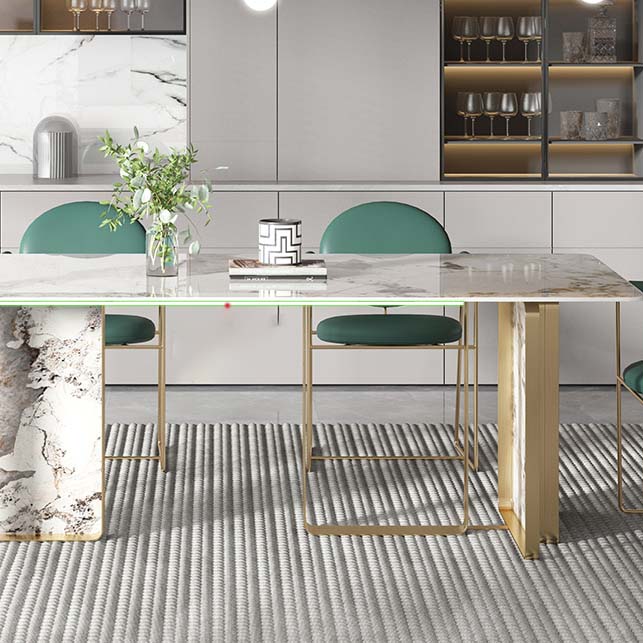 Glam Style Sintered Stone Dining Table Dining Rectangle Table with Metal Legs for Home Use