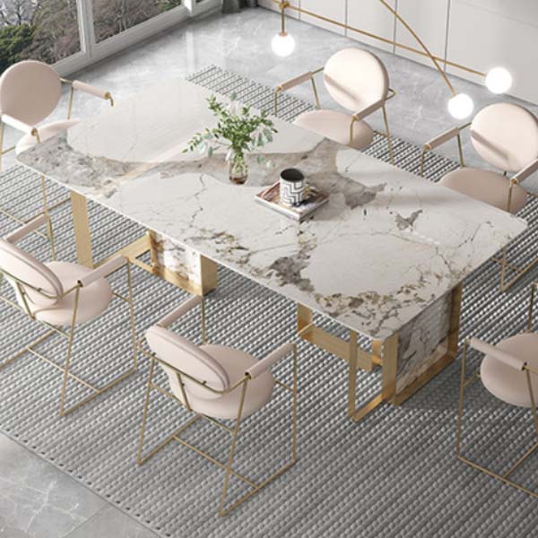 Glam Style Sintered Stone Dining Table Dining Rectangle Table with Metal Legs for Home Use