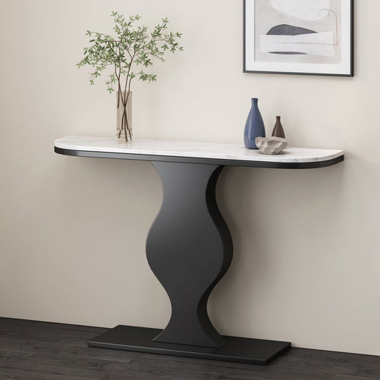 Modern 31.5" Tall Accent Table Stone Half Moon Console Table