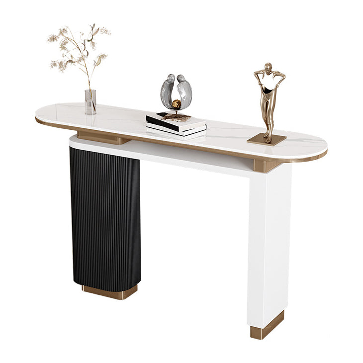 Glam Stone Console Table Oval Shape Console Sofa Table for Hall Black White Clearhalo 'Console Tables' 'console_tables' 'Entry & Mudroom Furniture' 'furn' 'furn_console_tables' 'Furniture' 6576350
