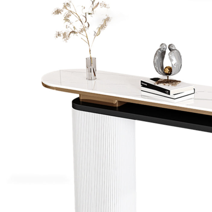 Glam Stone Console Table Oval Shape Console Sofa Table for Hall Clearhalo 'Console Tables' 'console_tables' 'Entry & Mudroom Furniture' 'furn' 'furn_console_tables' 'Furniture' 6576360