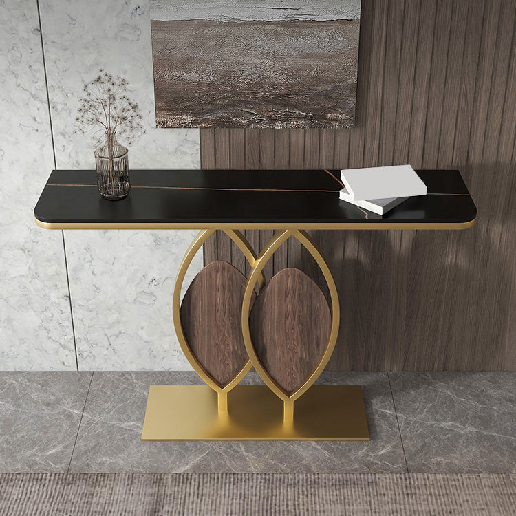 Stone Rectangle Accent Table Modern 31.5-inch Tall Accent Table 47"L x 12"W x 31"H Black-Gold Clearhalo 'Console Tables' 'console_tables' 'Entry & Mudroom Furniture' 'furn' 'furn_console_tables' 'Furniture' 6576536