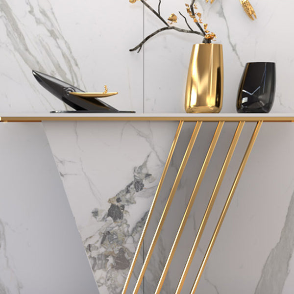 Stone Rectangle Accent Table Modern 31.5" Tall Console Table with 1 Shelf