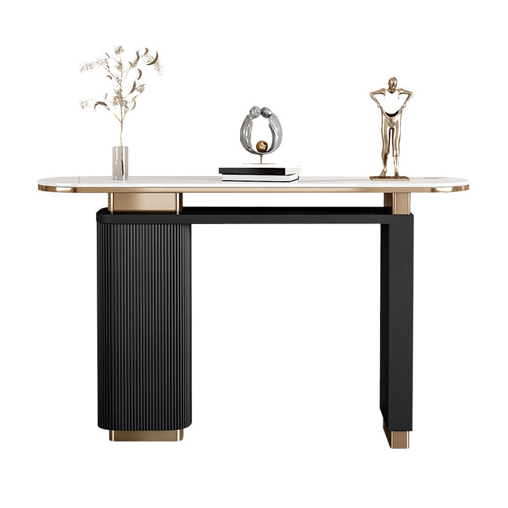 Glam Stone Oval Console Table 33.46" Tall Rectangle Accent Table