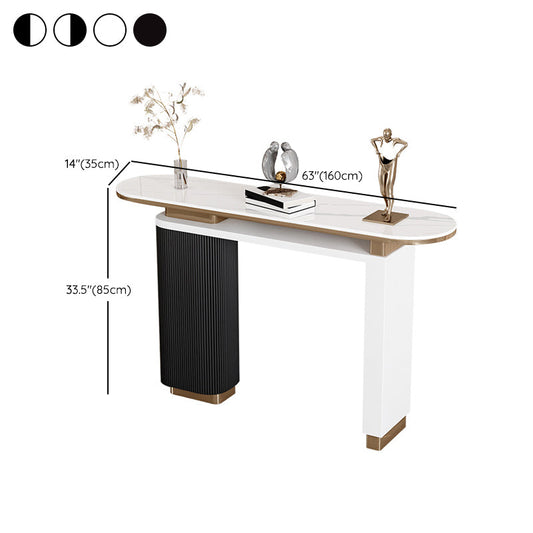 Glam Stone Oval Console Table 33.46" Tall Rectangle Accent Table