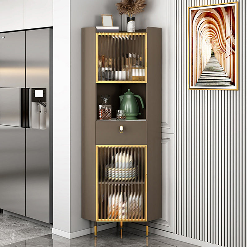 Modern Style Buffet Sideboard Stone Side Board with Cabinet and Drawer 19"L x 19"W x 71"H Coffee Clearhalo 'buffet_sideboard' 'Buffets & Sideboards' 'furn' 'furn_buffet_sideboard' 'Furniture' 'Kitchen & Dining Furniture' 6578889