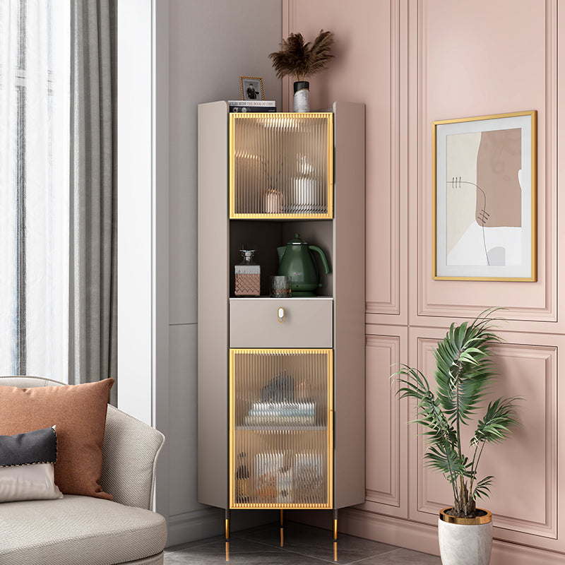 Modern Style Buffet Sideboard Stone Side Board with Cabinet and Drawer 19"L x 19"W x 71"H Champagne Clearhalo 'buffet_sideboard' 'Buffets & Sideboards' 'furn' 'furn_buffet_sideboard' 'Furniture' 'Kitchen & Dining Furniture' 6578890