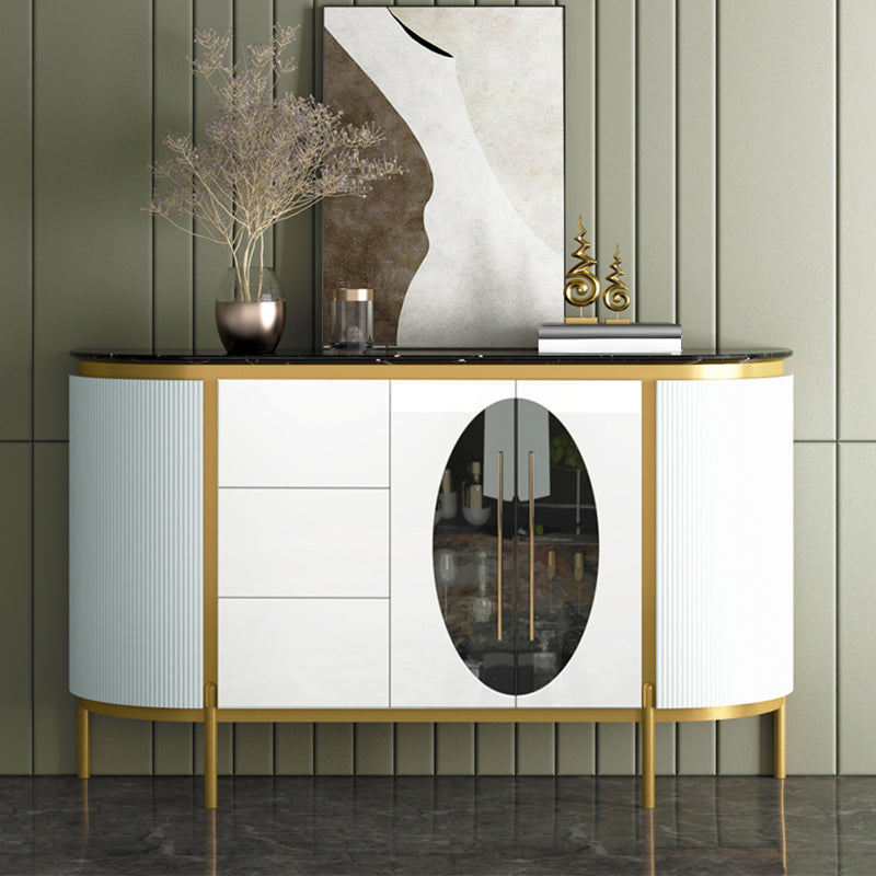 Tavolo a buffet in stile glam in finto marmo da 35,4 pollici con armadi e cassetti