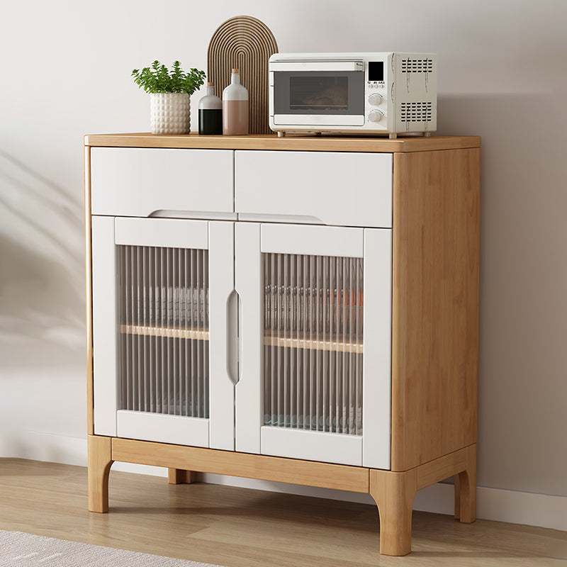 Solid Wood Buffet Table Modern 34.25-inch Side Board with Cabinets and Drawers Natural Wood White Clearhalo 'buffet_sideboard' 'Buffets & Sideboards' 'furn' 'furn_buffet_sideboard' 'Furniture' 'Kitchen & Dining Furniture' 6578979