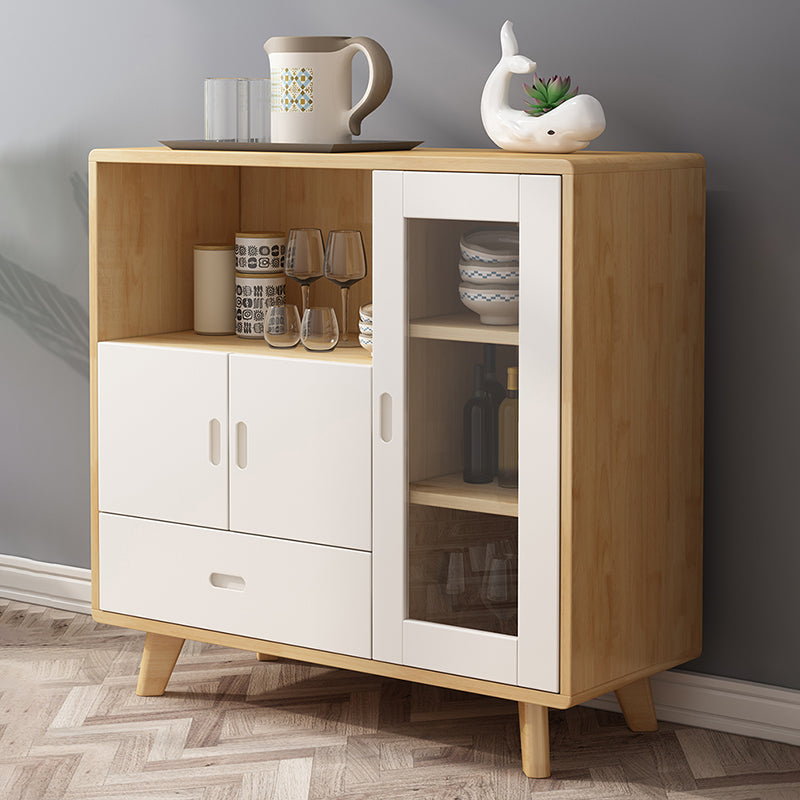 Solid Wood Buffet Table Modern 38.4-inch Side Board with Cabinets and Drawer Natural White Clearhalo 'buffet_sideboard' 'Buffets & Sideboards' 'furn' 'furn_buffet_sideboard' 'Furniture' 'Kitchen & Dining Furniture' 6579002