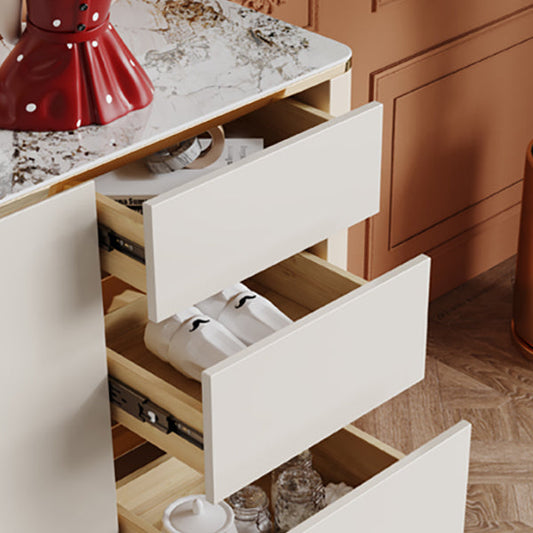 Sideboard a buffet bianco con porte di vetro server glam da pranzo con luci a LED