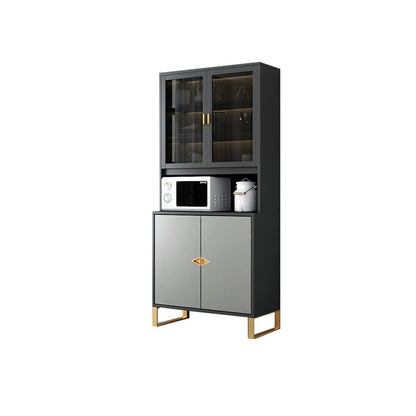 Modern Sideboard Buffet with Glass Doors Engineered Wood Buffet Server 39"L x 16"W x 77"H Matte Gray Clearhalo 'buffet_sideboard' 'Buffets & Sideboards' 'furn' 'furn_buffet_sideboard' 'Furniture' 'Kitchen & Dining Furniture' 6579220