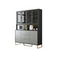 Modern Sideboard Buffet with Glass Doors Engineered Wood Buffet Server 63"L x 16"W x 77"H Matte Gray Clearhalo 'buffet_sideboard' 'Buffets & Sideboards' 'furn' 'furn_buffet_sideboard' 'Furniture' 'Kitchen & Dining Furniture' 6579222