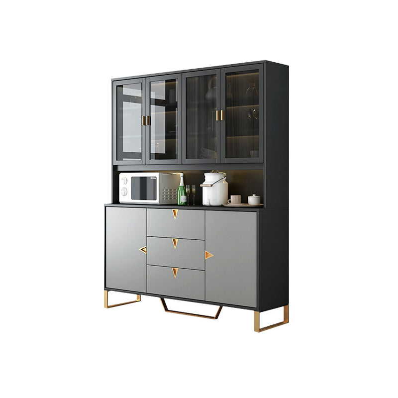 Modern Sideboard Buffet with Glass Doors Engineered Wood Buffet Server 63"L x 16"W x 77"H Matte Gray Clearhalo 'buffet_sideboard' 'Buffets & Sideboards' 'furn' 'furn_buffet_sideboard' 'Furniture' 'Kitchen & Dining Furniture' 6579222
