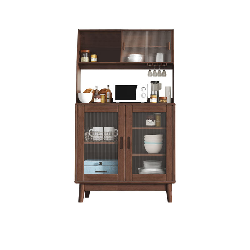 Contemporary Sideboard Buffet Rubberwood Solid Wood Dining Server 31.5"L x 16"W x 66"H Walnut Clearhalo 'buffet_sideboard' 'Buffets & Sideboards' 'furn' 'furn_buffet_sideboard' 'Furniture' 'Kitchen & Dining Furniture' 6579240