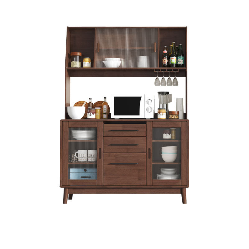 Contemporary Sideboard Buffet Rubberwood Solid Wood Dining Server 47"L x 16"W x 66"H Walnut Clearhalo 'buffet_sideboard' 'Buffets & Sideboards' 'furn' 'furn_buffet_sideboard' 'Furniture' 'Kitchen & Dining Furniture' 6579244