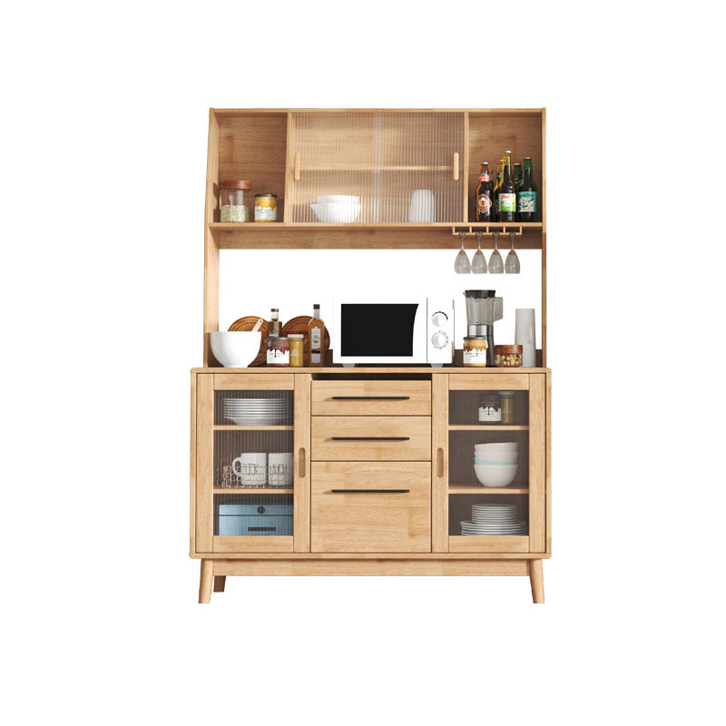 Contemporary Sideboard Buffet Rubberwood Solid Wood Dining Server 47"L x 16"W x 66"H Natural Clearhalo 'buffet_sideboard' 'Buffets & Sideboards' 'furn' 'furn_buffet_sideboard' 'Furniture' 'Kitchen & Dining Furniture' 6579252