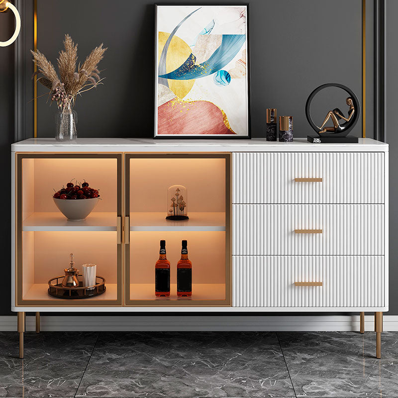 3-drawer Sideboard Cabinet with Drawers Glam Buffet Sideboard White-Gold Clearhalo 'buffet_sideboard' 'Buffets & Sideboards' 'furn' 'furn_buffet_sideboard' 'Furniture' 'Kitchen & Dining Furniture' 6579298