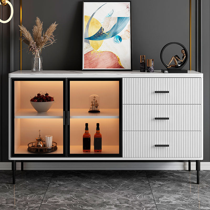 3-drawer Sideboard Cabinet with Drawers Glam Buffet Sideboard White-Black Clearhalo 'buffet_sideboard' 'Buffets & Sideboards' 'furn' 'furn_buffet_sideboard' 'Furniture' 'Kitchen & Dining Furniture' 6579299