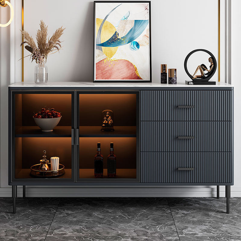 3-drawer Sideboard Cabinet with Drawers Glam Buffet Sideboard Dark Gray-Black Clearhalo 'buffet_sideboard' 'Buffets & Sideboards' 'furn' 'furn_buffet_sideboard' 'Furniture' 'Kitchen & Dining Furniture' 6579301