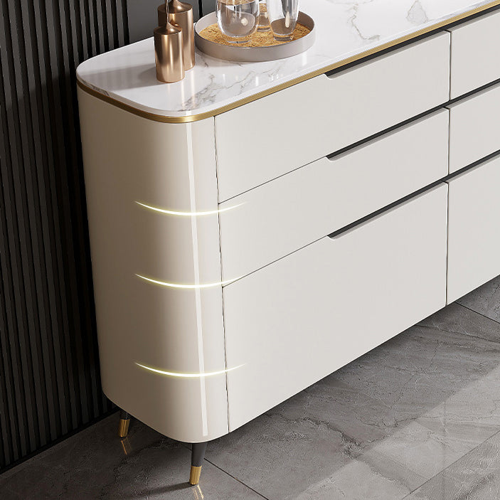 Tavolo latedeboard glam con cassetti in pietra e server da pranzo in legno per cucina