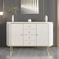Armadietto di sideboard bianco con cassetti in pietra e tavolo da sideboard in legno