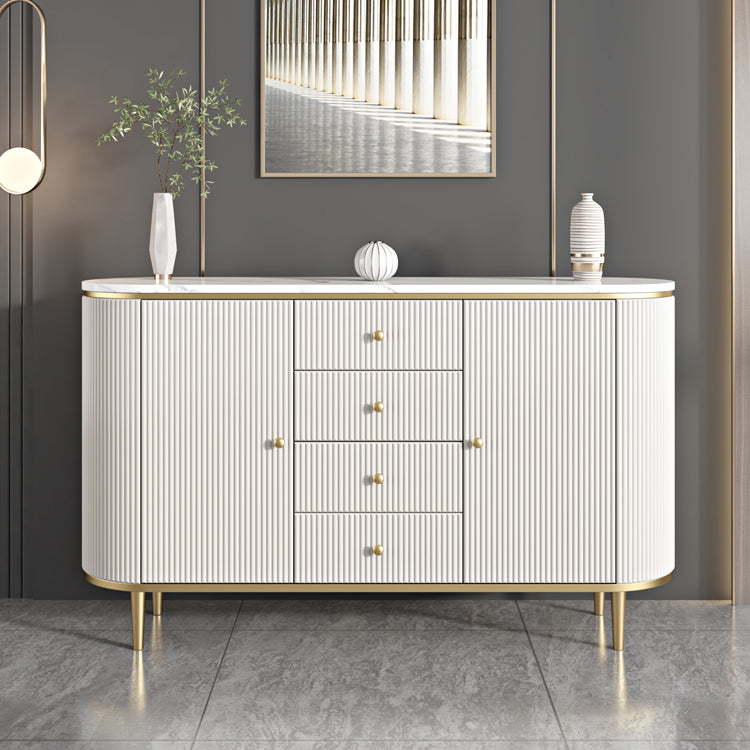 Armadietto di sideboard bianco con cassetti in pietra e tavolo da sideboard in legno