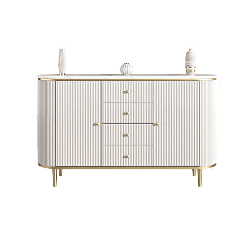 Armadietto di sideboard bianco con cassetti in pietra e tavolo da sideboard in legno