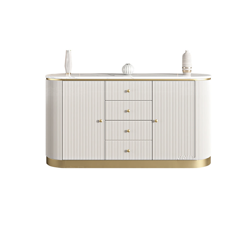 Armadietto di sideboard bianco con cassetti in pietra e tavolo da sideboard in legno