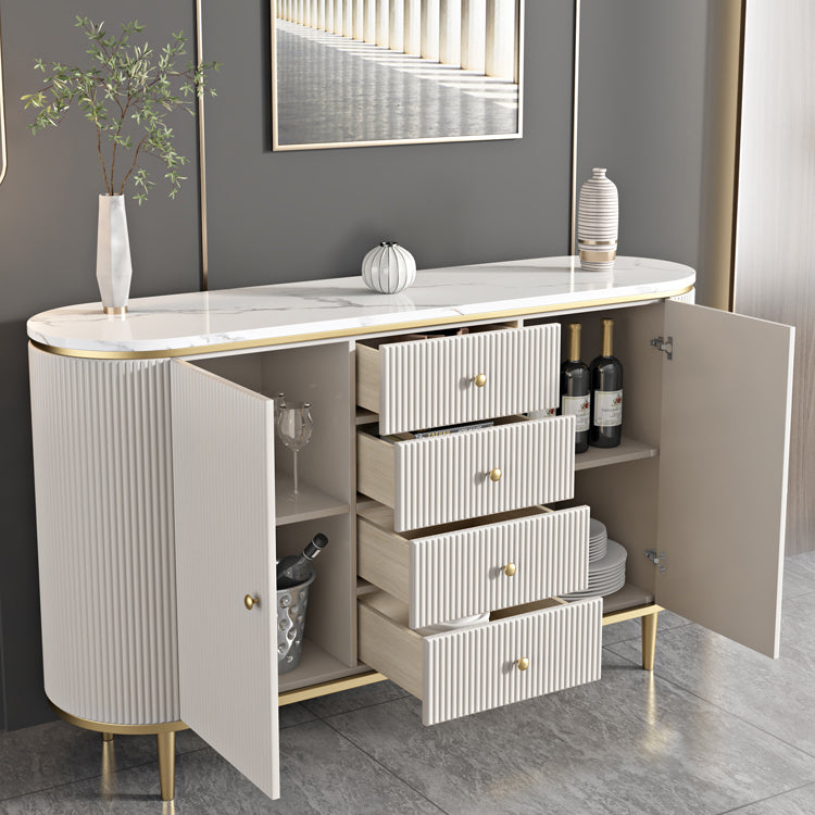 Armadietto di sideboard bianco con cassetti in pietra e tavolo da sideboard in legno