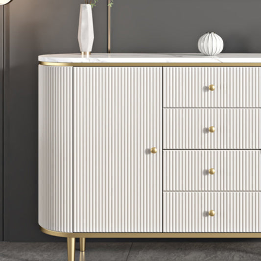 Armadietto di sideboard bianco con cassetti in pietra e tavolo da sideboard in legno
