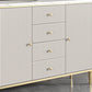 Armadietto di sideboard bianco con cassetti in pietra e tavolo da sideboard in legno