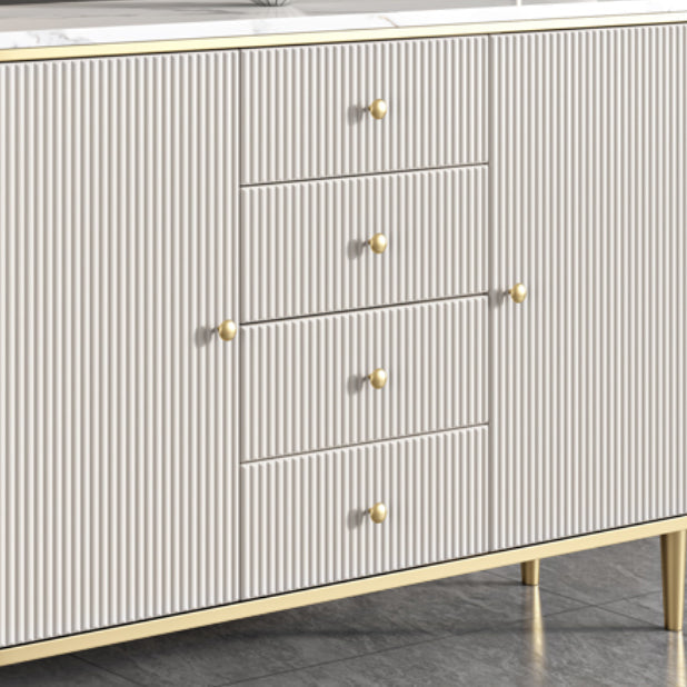 Armadietto di sideboard bianco con cassetti in pietra e tavolo da sideboard in legno