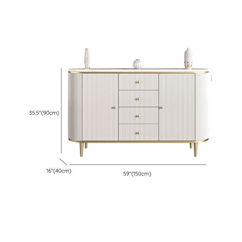 Armadietto di sideboard bianco con cassetti in pietra e tavolo da sideboard in legno