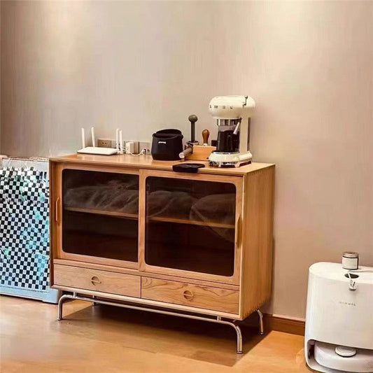 Tavolo di sideboard in legno massiccio marrone Server da pranzo moderno con cassetti