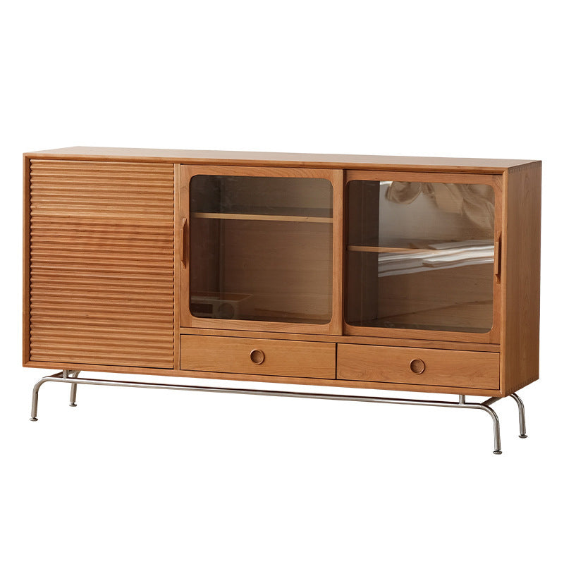 Tavolo di sideboard in legno massiccio marrone Server da pranzo moderno con cassetti