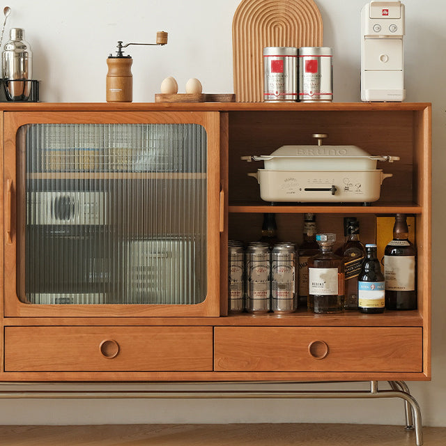 Tavolo di sideboard in legno massiccio marrone Server da pranzo moderno con cassetti