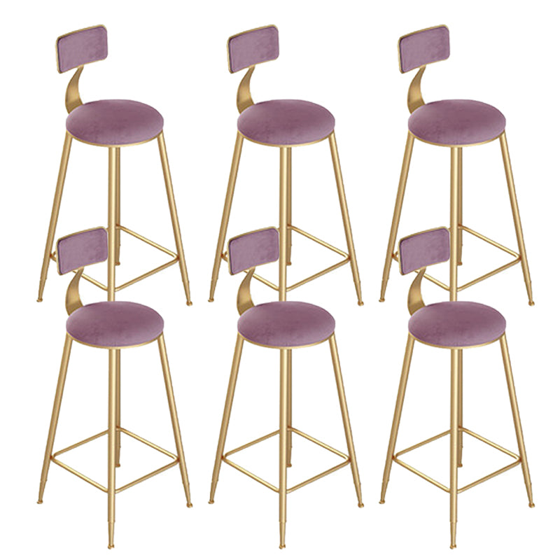 Contemporary Cushion Bar Stool Backrest Barstool with Gold Metal Legs Pink 6 Piece Set Clearhalo 'Bar Furniture' 'Bar Stools' 'bar_stools' 'furn' 'furn_bar_stools' 'Furniture' 'Kitchen & Dining Furniture' 6579821