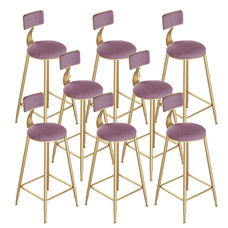 Contemporary Cushion Bar Stool Backrest Barstool with Gold Metal Legs Pink 8 Piece Set Clearhalo 'Bar Furniture' 'Bar Stools' 'bar_stools' 'furn' 'furn_bar_stools' 'Furniture' 'Kitchen & Dining Furniture' 6579822