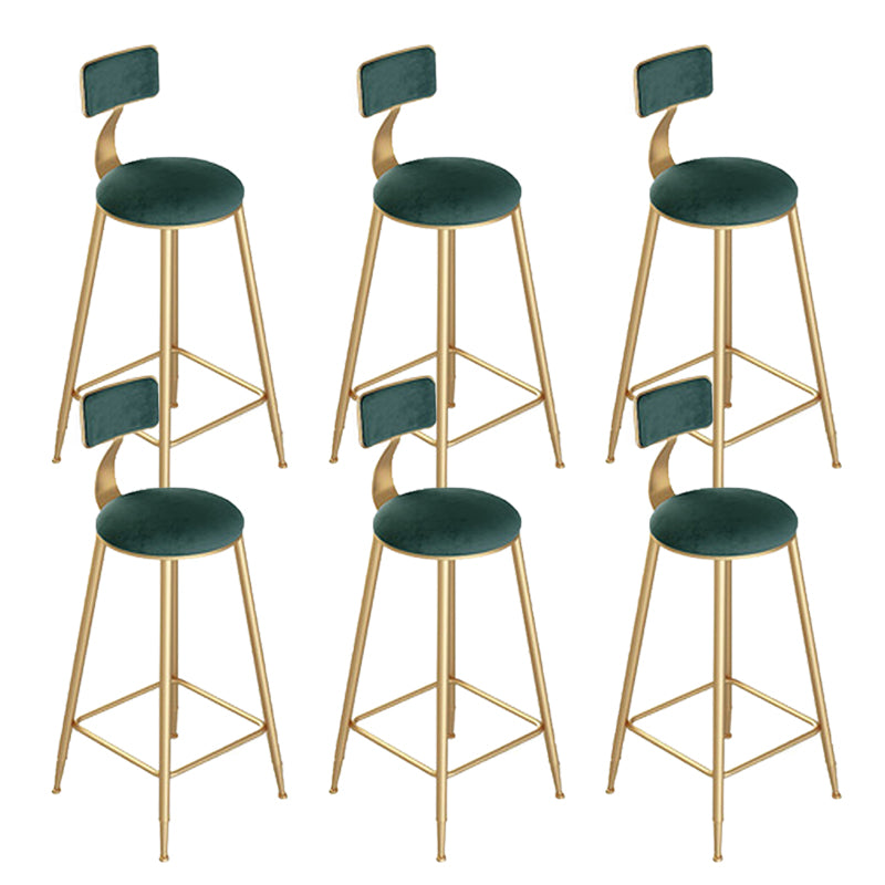 Contemporary Cushion Bar Stool Backrest Barstool with Gold Metal Legs Green 6 Piece Set Clearhalo 'Bar Furniture' 'Bar Stools' 'bar_stools' 'furn' 'furn_bar_stools' 'Furniture' 'Kitchen & Dining Furniture' 6579825