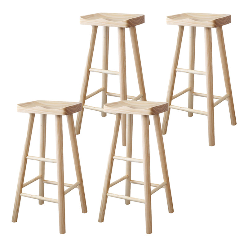 Modern Armless Solid Wood Bar Stool Indoor Backless Contoured Seat Stool