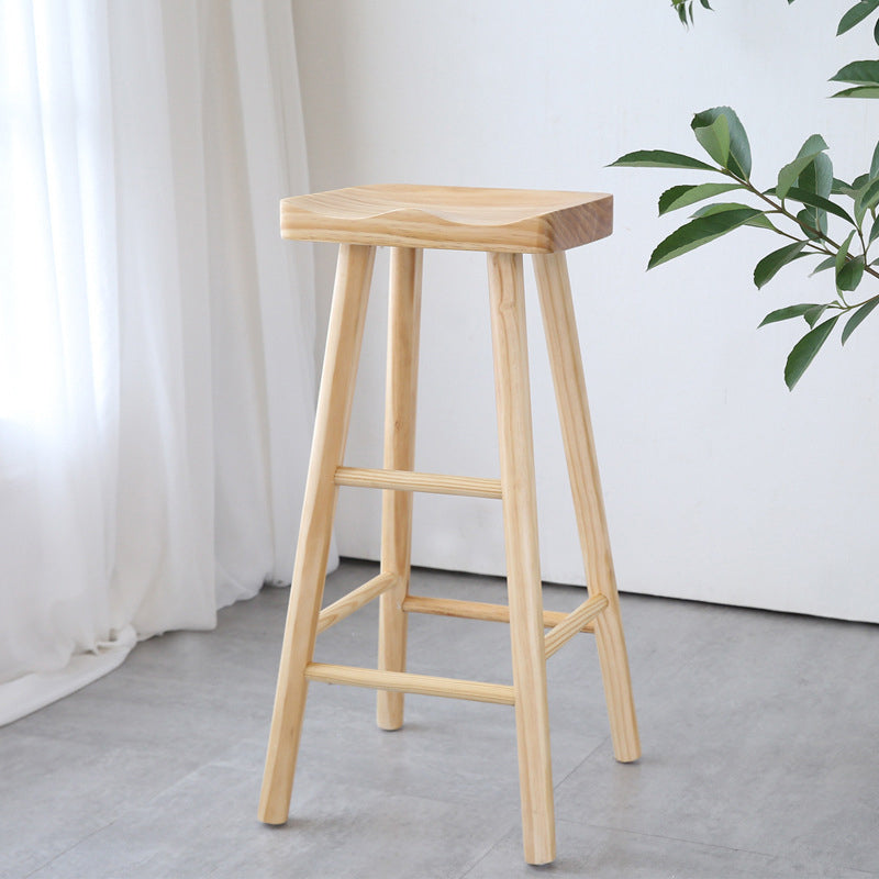 Modern Armless Solid Wood Bar Stool Indoor Backless Contoured Seat Stool