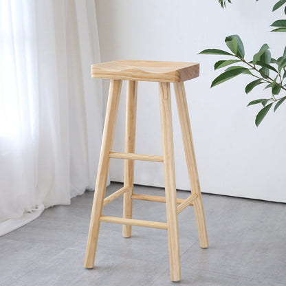 Modern Armless Solid Wood Bar Stool Indoor Backless Contoured Seat Stool