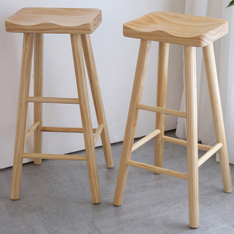 Modern Armless Solid Wood Bar Stool Indoor Backless Contoured Seat Stool
