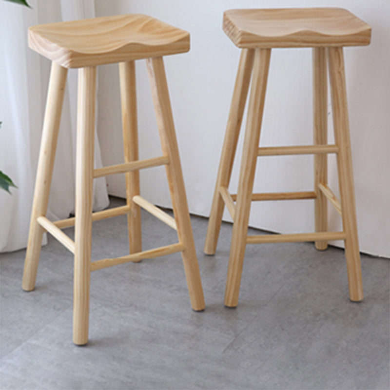 Modern Armless Solid Wood Bar Stool Indoor Backless Contoured Seat Stool