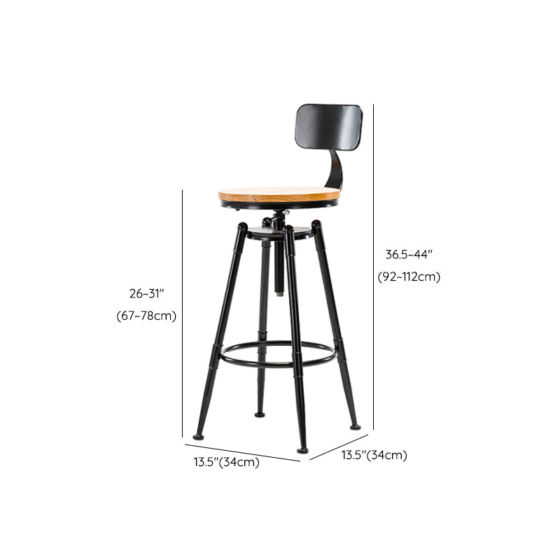 Industrial Solid Wood Dining Stool Adjustable Height Bar Stool with Footrest