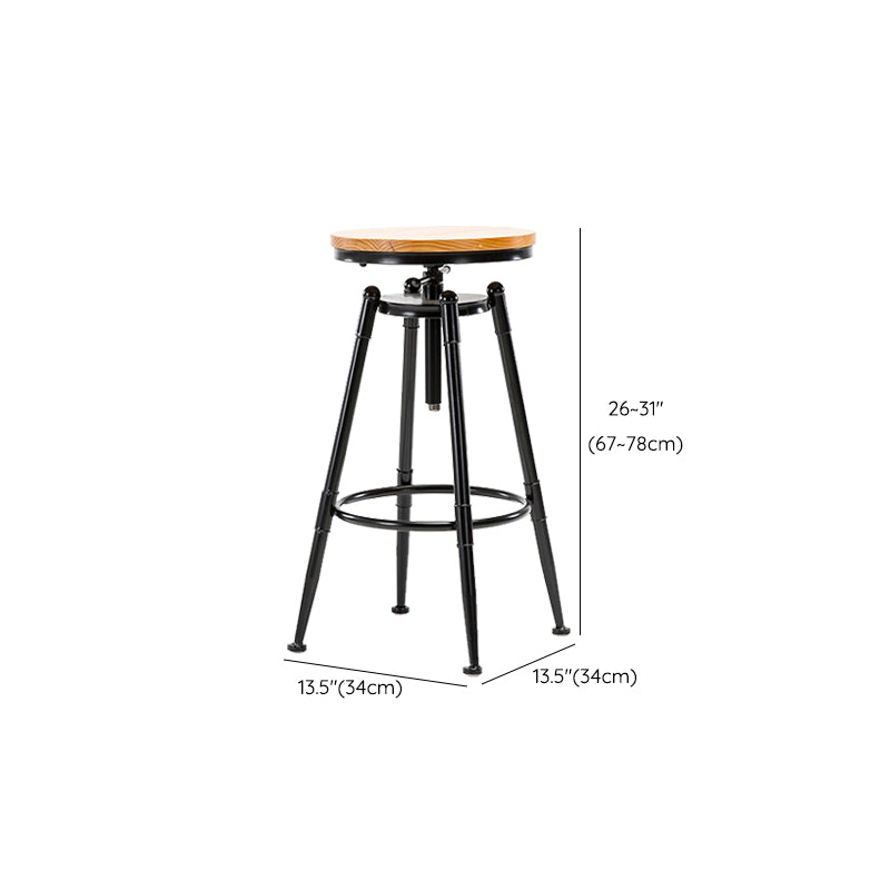 Industrial Solid Wood Dining Stool Adjustable Height Bar Stool with Footrest